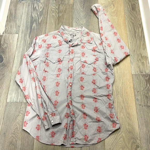 Guess Other - Guess Vintage Western Style Snap Gray with Red/Pink Floral Pattern- Large